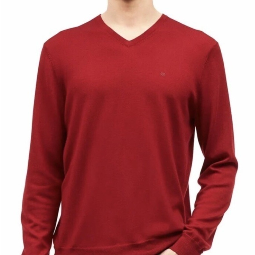 CALVIN. KLEIN Men's Red V-Neck Sweater. SIZE M